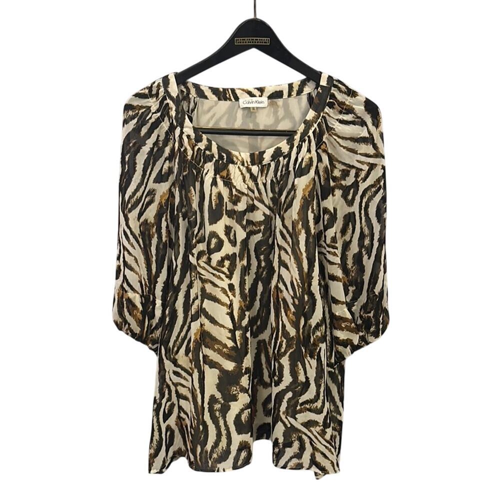 Women’s Calvin‎ Klein Cream Puff Sleeve Blouse with Tie Front 2X